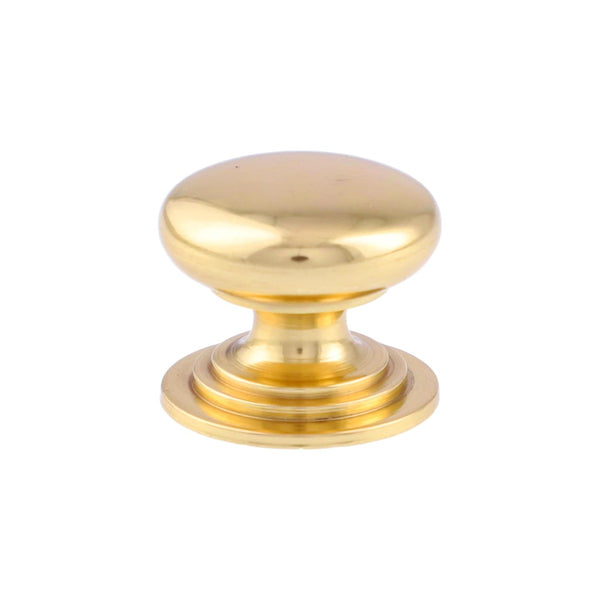 Alexander and Wilks - Waltz Round Cupboard Knob on Stepped Rose - Polished Brass - Knob 25mm - AW825-25-PBL - Choice Handles