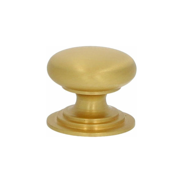 Waltz Round Cupboard Knob on Stepped Rose - Satin Brass - Knob 25mm - AW825-25-SB - Choice Handles