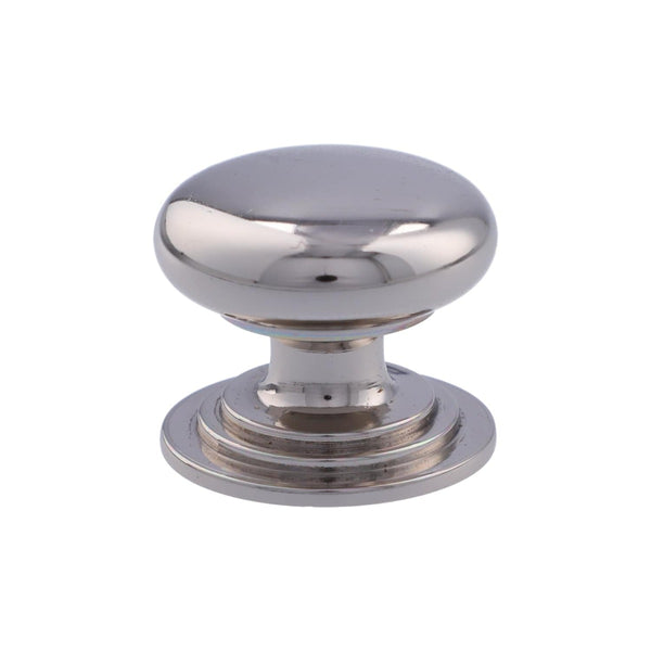 Alexander and Wilks - Waltz Round Cupboard Knob on Stepped Rose - Polished Nickel - Knob 32mm - AW825-32-PN - Choice Handles