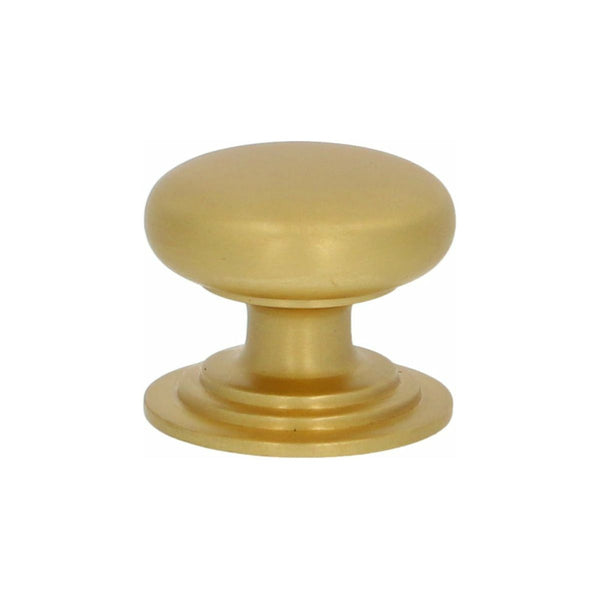 Alexander and Wilks - Waltz Round Cupboard Knob on Stepped Rose - Satin Brass - Knob 32mm - AW825-32-SB - Choice Handles