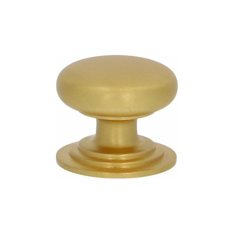 Alexander and Wilks - Waltz Round Cupboard Knob on Stepped Rose - Satin Brass - Knob 32mm - AW825-32-SB - Choice Handles
