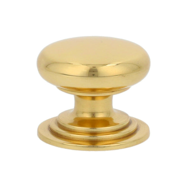 Alexander and Wilks - Waltz Round Cupboard Knob on Stepped Rose - Polished Brass - Knob 38mm - AW825-38-PBL - Choice Handles