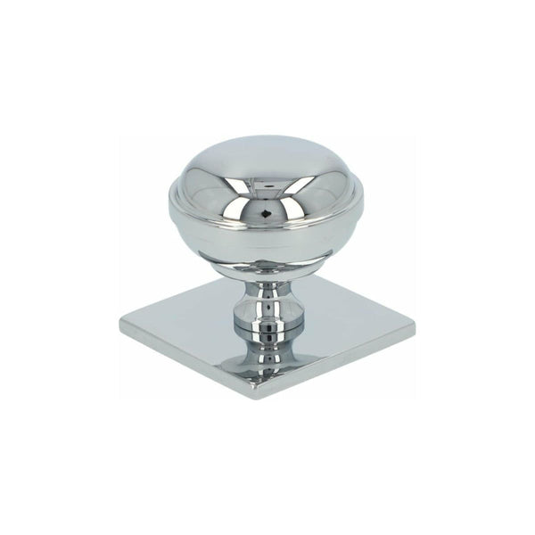 Alexander and Wilks - Quantock Cupboard Knob on Square Plate - Polished Chrome - 34mm - AW826-34-PC - Choice Handles