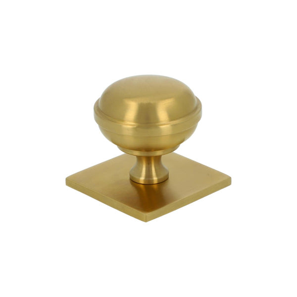 Alexander and Wilks - Quantock Cupboard Knob on Square Plate - Satin Brass PVD - 34mm - AW826-34-SBPVD - Choice Handles