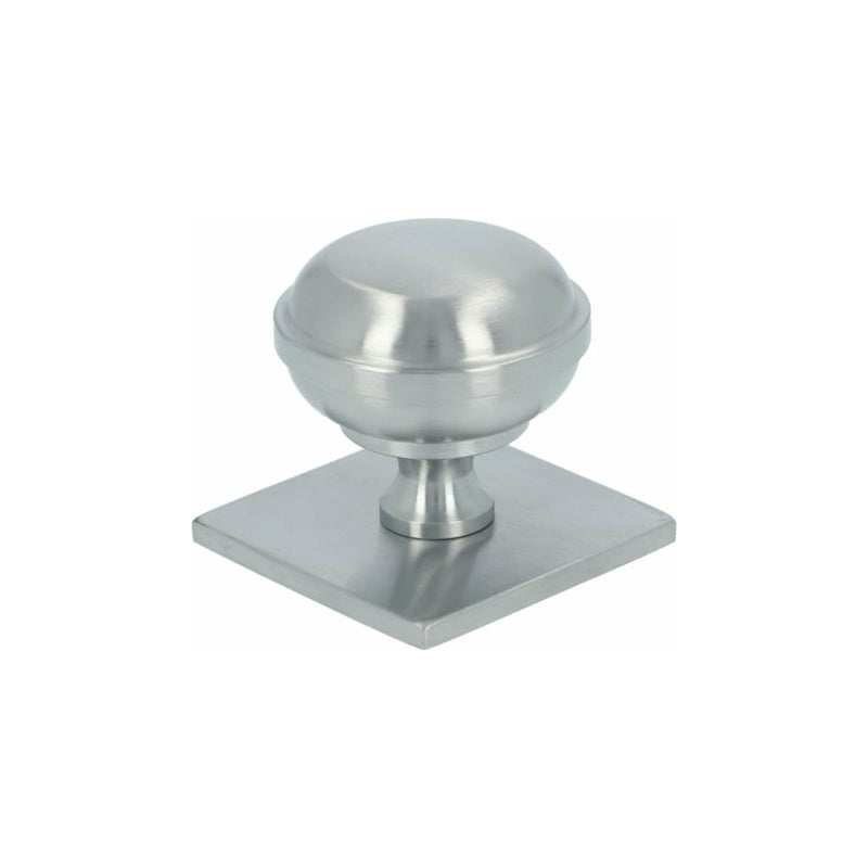 Alexander and Wilks - Quantock Cupboard Knob on Square Plate - Satin Chrome - 34mm - AW826-34-SC - Choice Handles