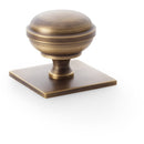 Alexander and Wilks - Quantock Cupboard Knob on Square Backplate - Antique Brass - 38mm - AW826-38-AB - Choice Handles