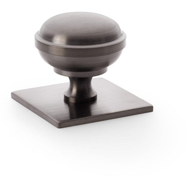 Alexander and Wilks - Quantock Cupboard Knob on Square Backplate - Dark Bronze PVD - 38mm - AW826-38-DBZPVD - Choice Handles