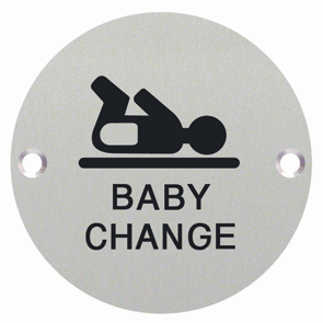 Baby Change Symbol Engraved Toilet WC Sign Dia 76mm - Polished Stainless Steel - Choice Handles