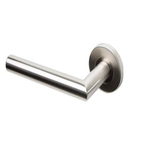 Consort - Mitred Return To Door Lever On  Sprung Rose 19mm - Satin Stainless Steel - Choice Handles