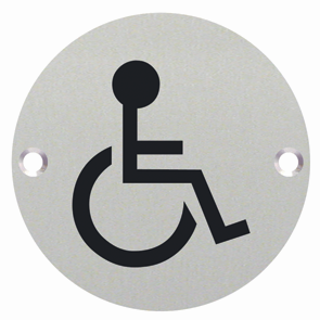 Disabled Symbol Toilet WC Engraved Sign 76mm Dia  - Satin Stainless Steel - Choice Handles