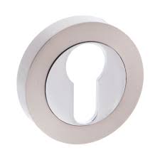 Atlantic Mediterranean Euro Escutcheon on Round Rose - Satin Nickel/Polished Chrome - MESCESNCP - Choice Handles