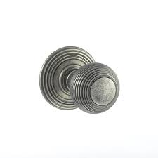 Atlantic Old English Ripon Solid Brass Reeded Mortice Knob on Concealed Fix Rose - Distressed Silver - OE50RMKDS - Choice Handles