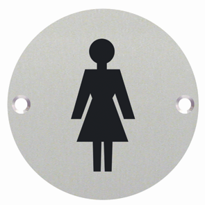 Female Symbol Toilet WC Engraved Sign 76mm Dia - Polished Stainless Steel - Choice Handles