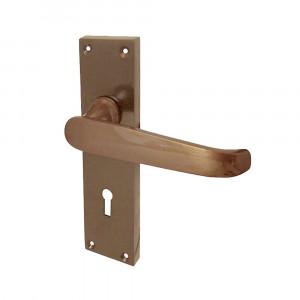 Frelan - Straight Door Handles On Backplate - Lever Lock - Dark Bronze - JV30DB - Choice Handles