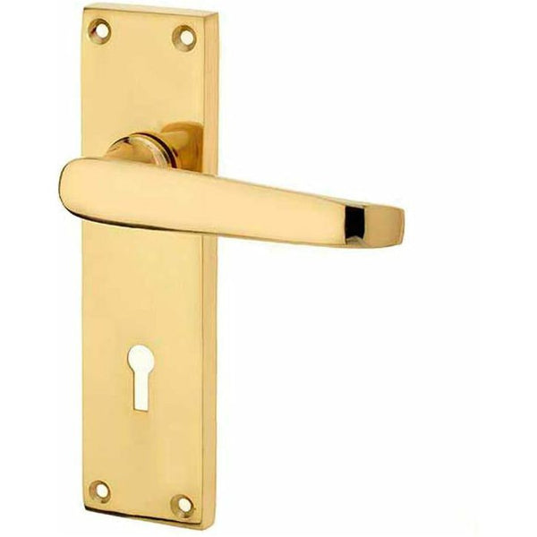 Frelan - Straight Door Handles On Backplate - Lever Lock - Polished Brass - JV30PB - Choice Handles