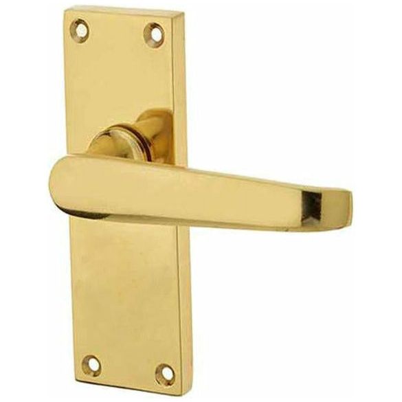 Frelan - Straight Door Handles On Short Backplate - Latch - Polished Brass - JV31PB - Choice Handles