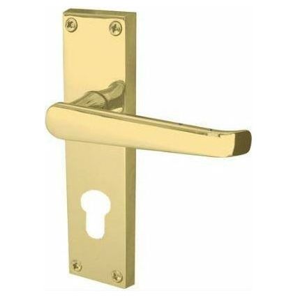 Frelan - Straight Door Handles On Backplate - Euro Profile - Polished Brass - JV30EPB - Choice Handles