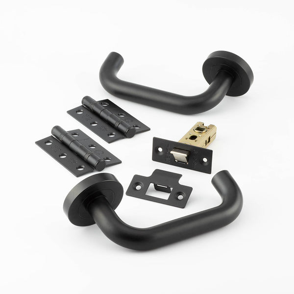 Frelan - Nero Norbit Lever Door Handle Door Handle, Hinge & Latch Pack - Matt Black - JMB13PK - Choice Handles