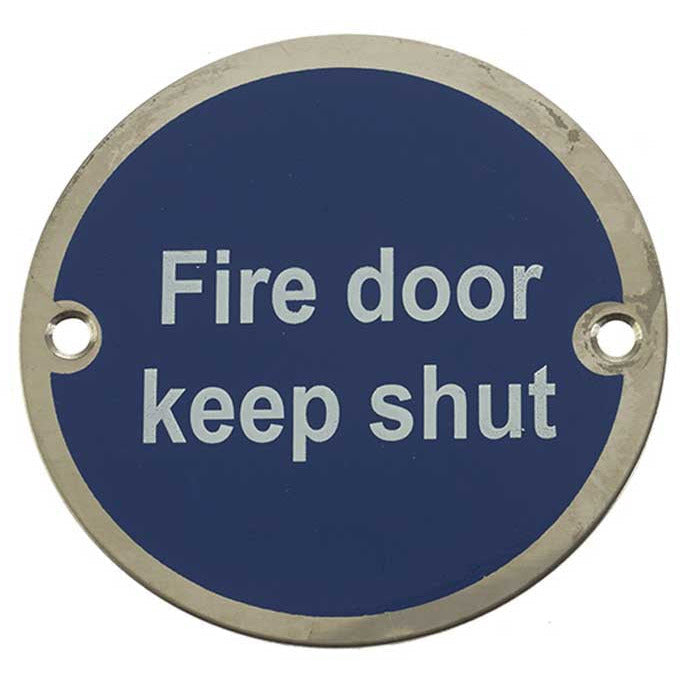 Frelan - 75mm dia, Fire Door Keep Shut Sign - Polished Stainless Steel - JS100PSS - Choice Handles