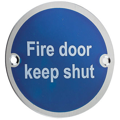 Frelan - 75mm dia, Fire Door Keep Shut Sign - Satin Stainless Steel - JS100SSS - Choice Handles
