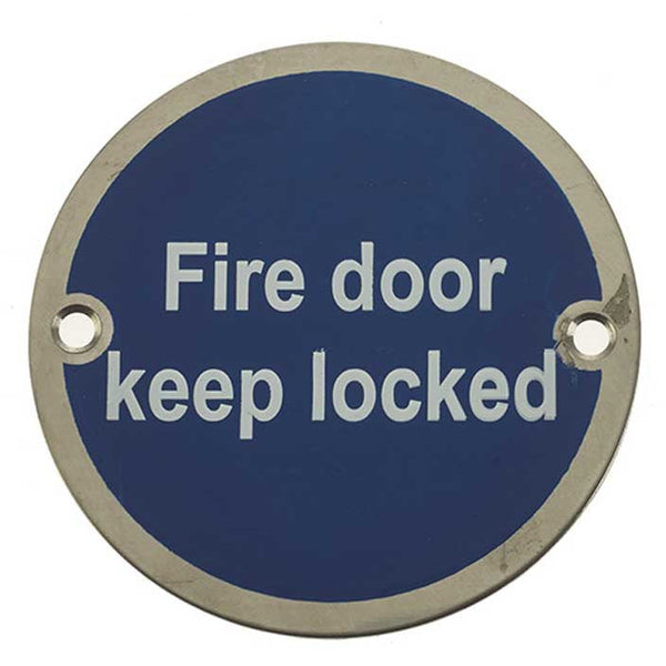 Frelan - 75mm dia, Fire Door Keep Locked Sign - Polished Stainless Steel - JS101PSS - Choice Handles
