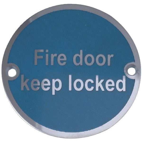 Frelan - 75mm dia, Fire Door Keep Locked Sign - Satin Stainless Steel - JS101SSS - Choice Handles