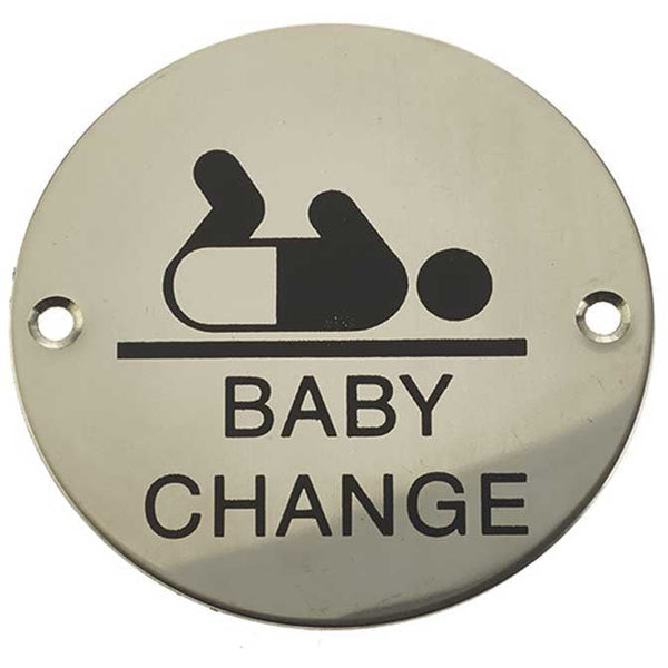 Frelan - 75mm dia, Baby Change Symbol Sign - Polished Stainless Steel - JS107PSS - Choice Handles