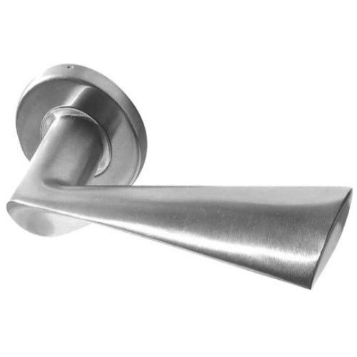 Frelan - Vecta Door Handles On Round Rose  - Grade 304 Satin Stainless Steel - JSS501 - Choice Handles