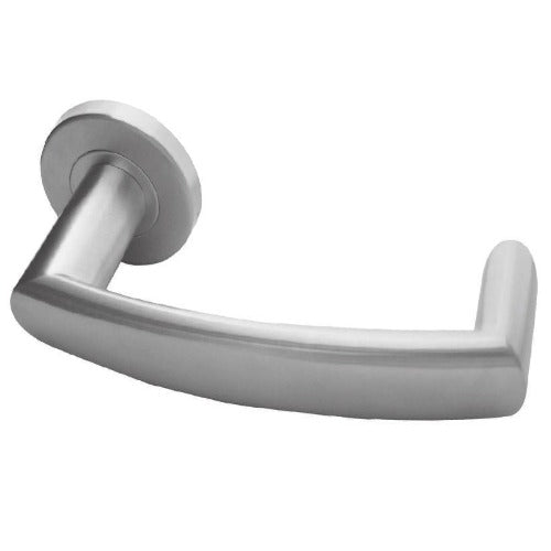 Frelan Hardware - Juno Door Handles On Round Rose  - Grade 304 Satin Stainless Steel - JSS385 - Choice Handles