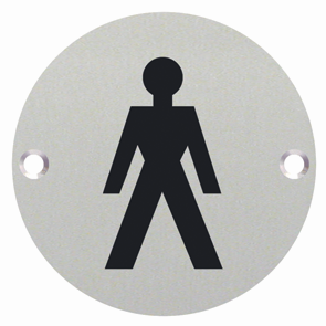 Male Symbol Toilet WC Engraved Sign 76mm Dia - Polished Stainless Steel - Choice Handles
