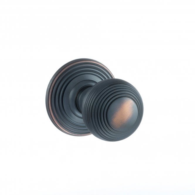 Atlantic Old English Ripon Solid Brass Reeded Mortice Knob on Concealed Fix Rose - Antique Copper - OE50RMKAC - Choice Handles