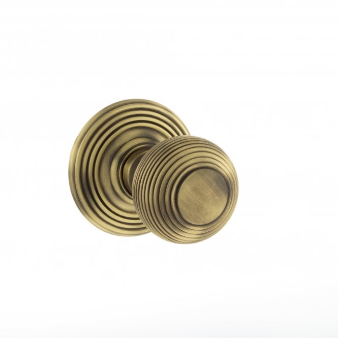 Atlantic Old English Ripon Solid Brass Reeded Mortice Knob on Concealed Fix Rose - Matt Antique Brass - OE50RMKMAB - Choice Handles