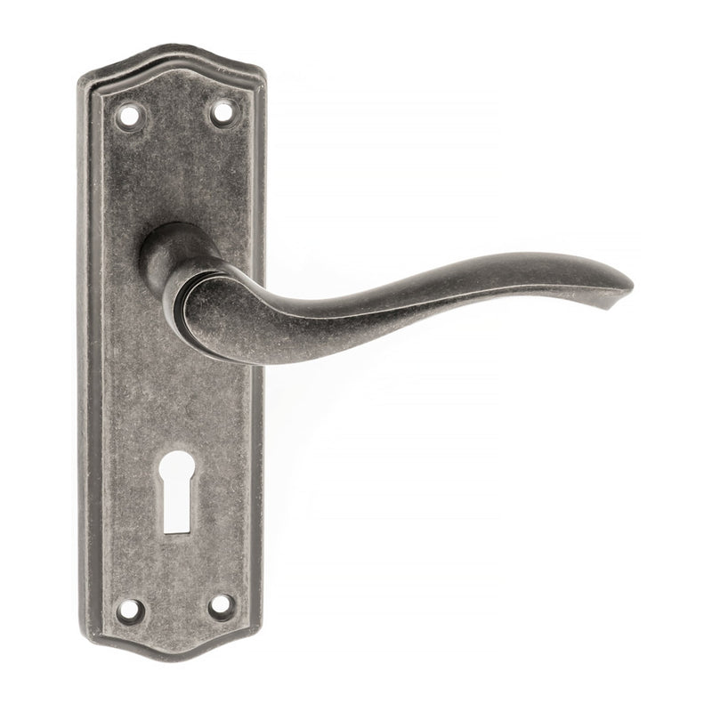 Atlantic Old English Warwick Key Lever on Backplate - Distressed Silver - OE178KDS - Choice Handles