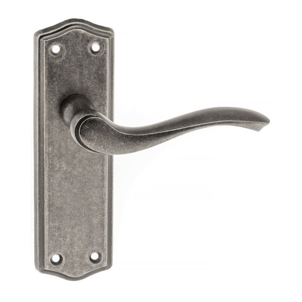 Atlantic Old English Warwick Latch Lever on Backplate - Distressed Silver - OE178LDS - Choice Handles