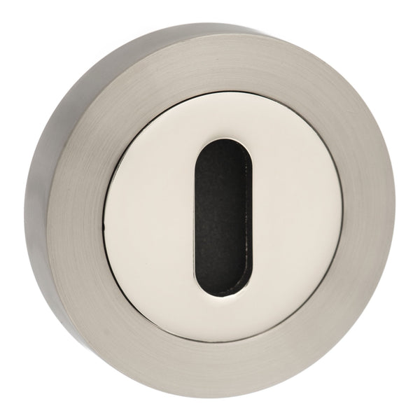 Atlantic Senza Pari Key Escutcheon on Round Rose - Satin Nickel/Nickel Polished - SPMESCKSNNP - Choice Handles