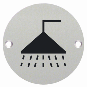 Shower Symbol Toilet WC Engraved Sign 76mm Dia - Satin Stainless Steel - Choice Handles