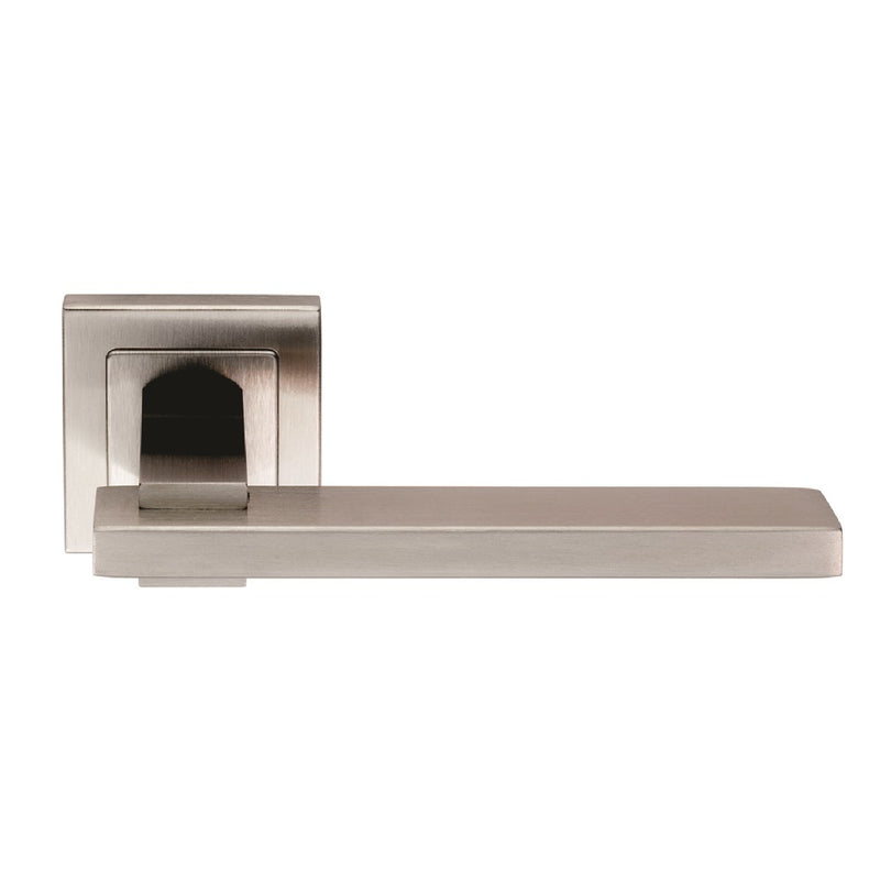 Eurospec - Tange Designer Lever on Sprung Square Rose - Satin Stainless Steel - SSL1402SSS - Choice Handles