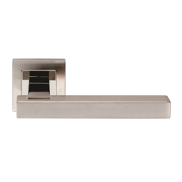 Eurospec - Renzo Designer Lever on Sprung Square Rose - Bright/Satin Stainless Steel - SSL1405DUO - Choice Handles