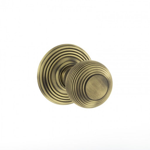 Atlantic Old English Ripon Solid Brass Reeded Mortice Knob on Concealed Fix Rose - Matt Antique Brass - OE50RMKMAB - Choice Handles